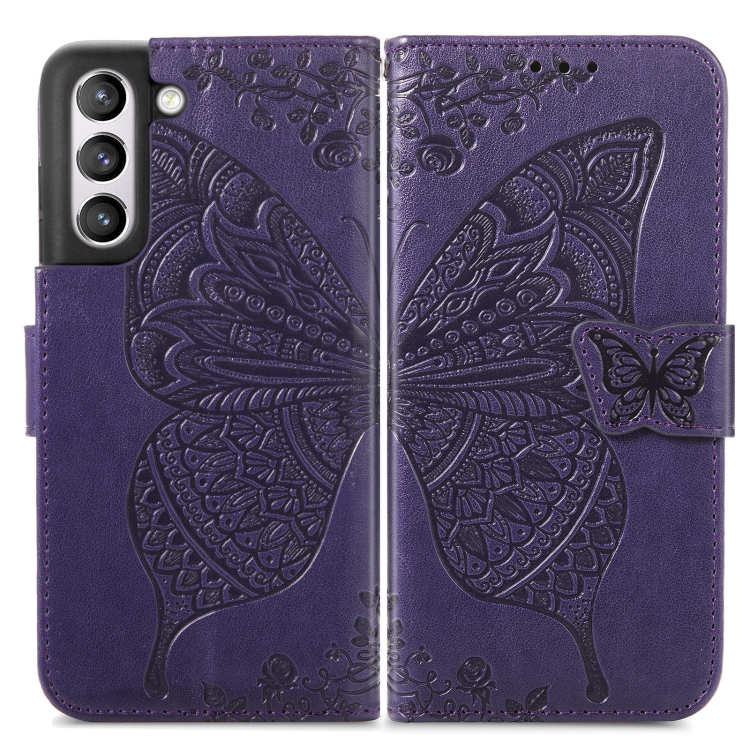  Samsung Galaxy S21 FE Fodral Big Butterfly Läder Lila