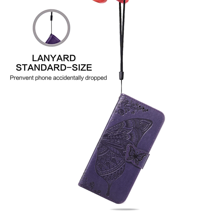  Samsung Galaxy S21 FE Fodral Big Butterfly Läder Lila