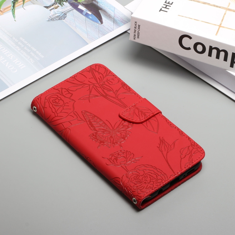  Motorola Moto G22 Fodral Fjäril/Pion präglad Röd