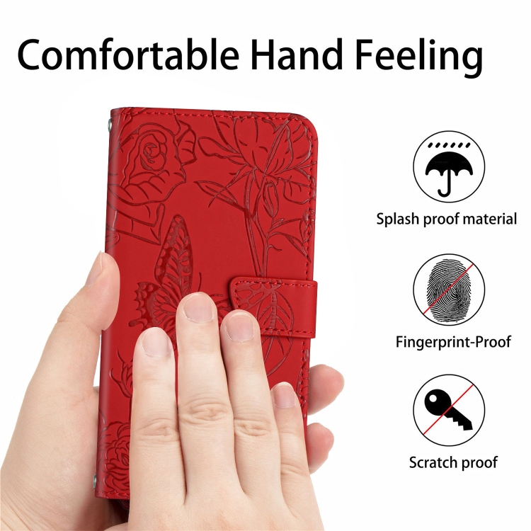  Motorola Moto G22 Fodral Fjäril/Pion präglad Röd