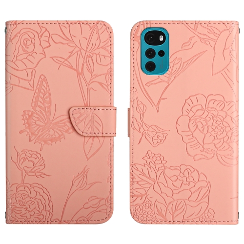 Motorola Moto G22 Fodral Fjäril/Pion präglad Ljus Rosa