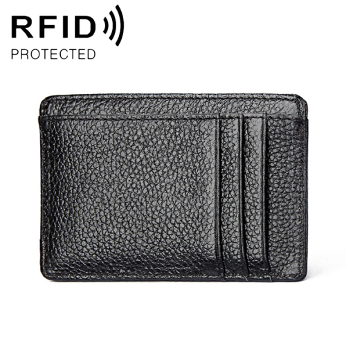  RFID Plånbok Korthållare Litchi Textur Svart