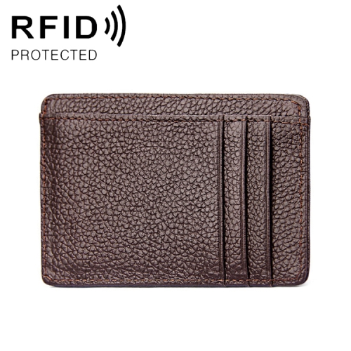 RFID Plånbok Korthållare Litchi Textur Brun