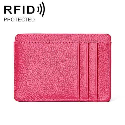  RFID Plånbok Korthållare Litchi Textur Rosa