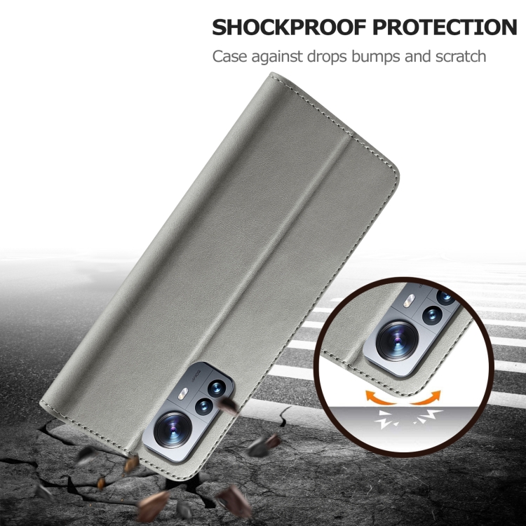 LC.IMEEKE LC.IMEEKE Xiaomi 12 Pro Fodral Läder Grå