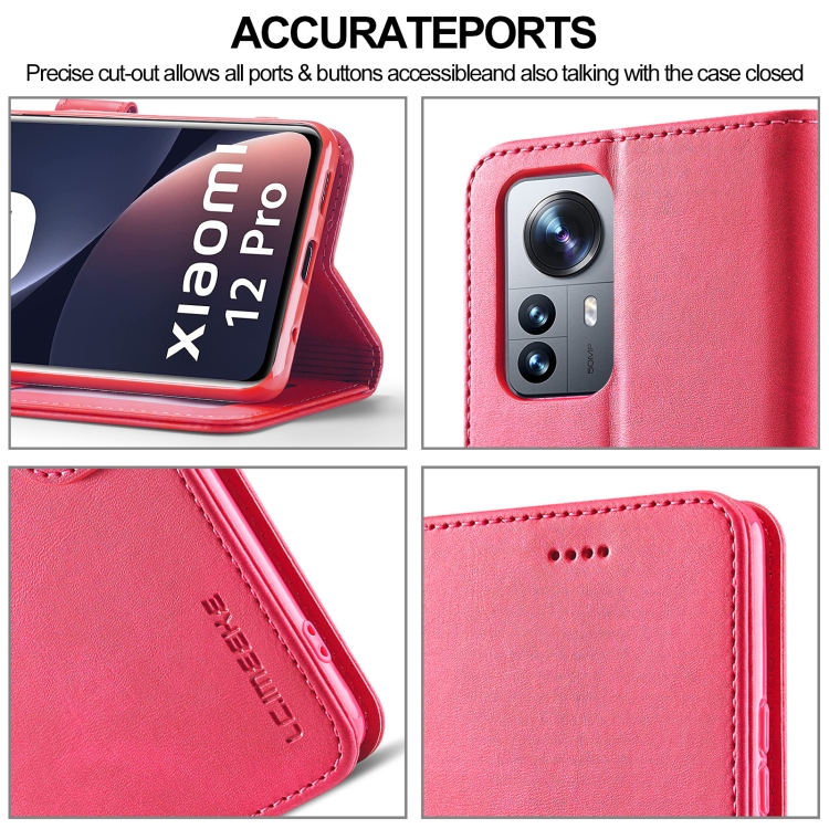 LC.IMEEKE LC.IMEEKE Xiaomi 12 Pro Fodral Läder Röd/Rosa