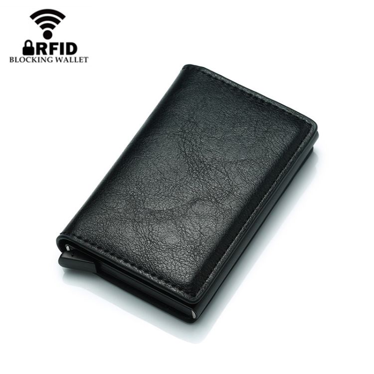  RFID Retro Aluminium Läder Korthållare Svart