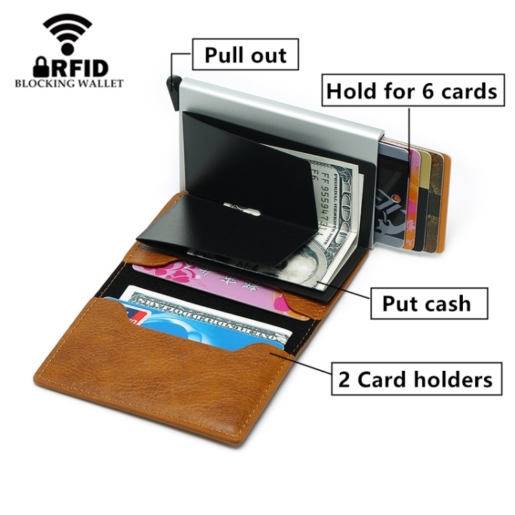  RFID Retro Aluminium Läder Korthållare Brun