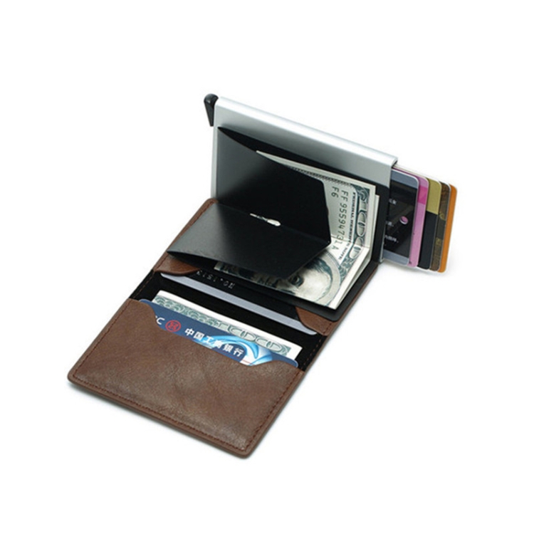 RFID Retro Aluminium Läder Korthållare Vinröd
