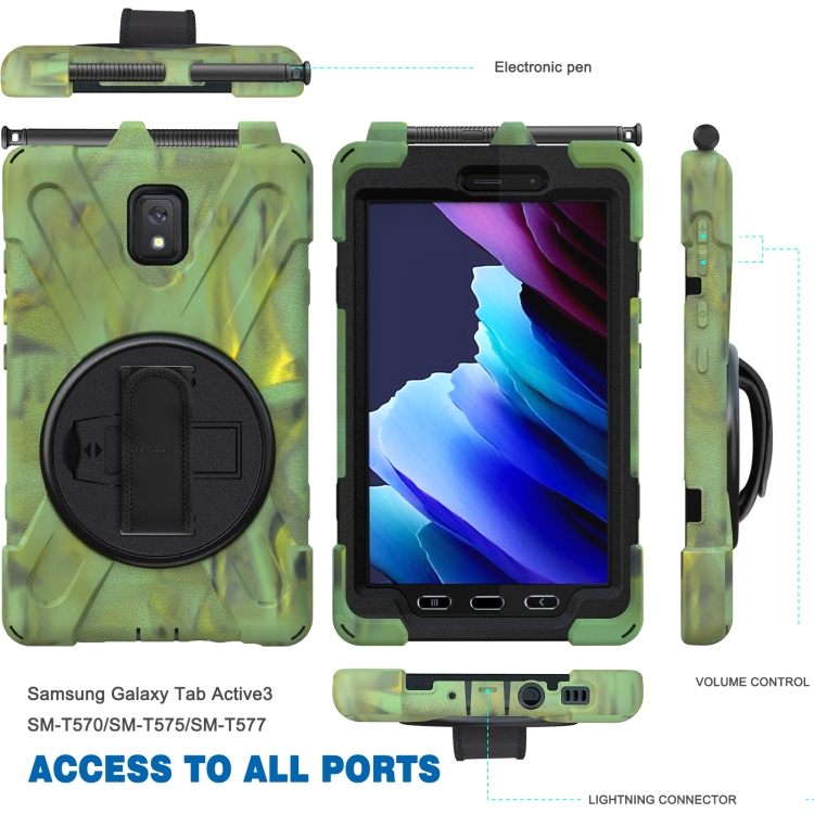  Samsung Galaxy Tab Active 3 Skal Hybrid Kickstand Rem Camo Grön