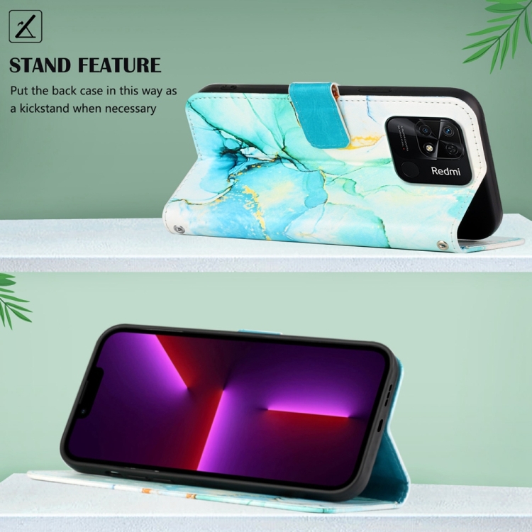  Xiaomi Redmi 10C Fodral Marmor Grön