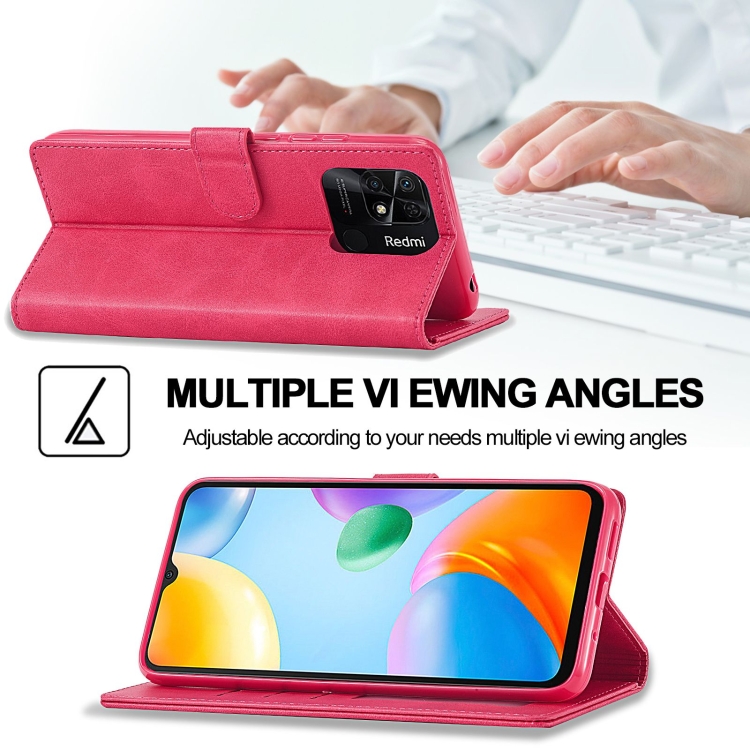 LC.IMEEKE LC.IMEEKE Xiaomi Redmi 10C Fodral Läder Röd/Rosa