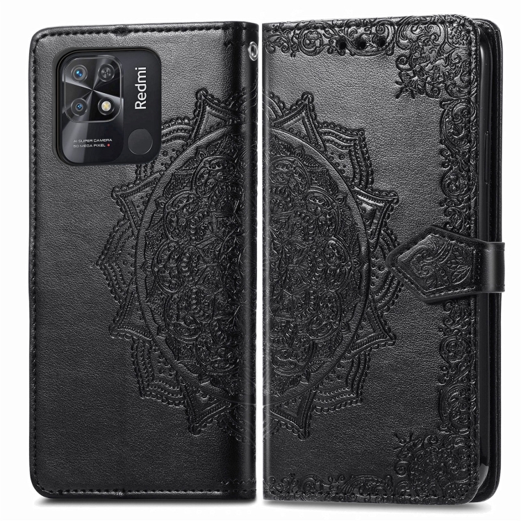  Xiaomi Redmi 10C Fodral Mandala Läder Svart