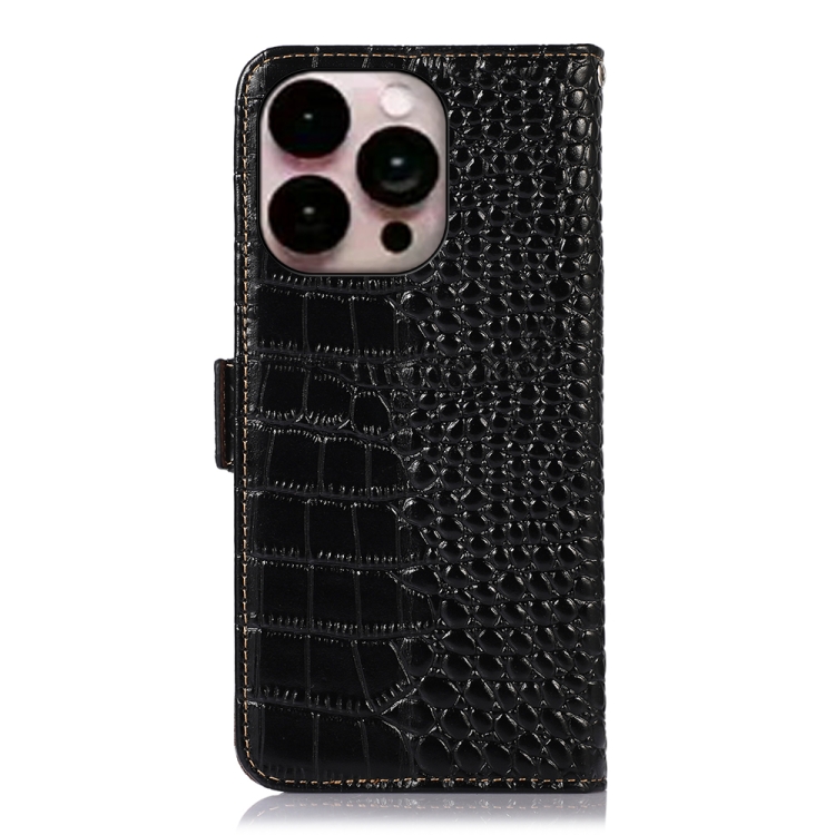  iPhone 14 Pro Max Fodral Äkta Läder Krokodil Textur Svart