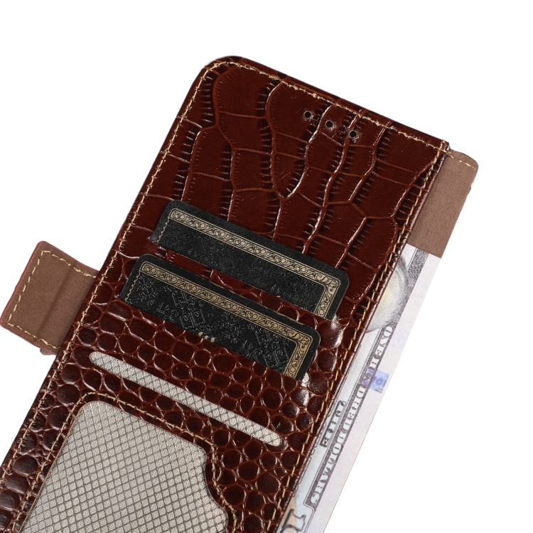  iPhone 14 Pro Max Fodral Äkta Läder Krokodil Textur Brun
