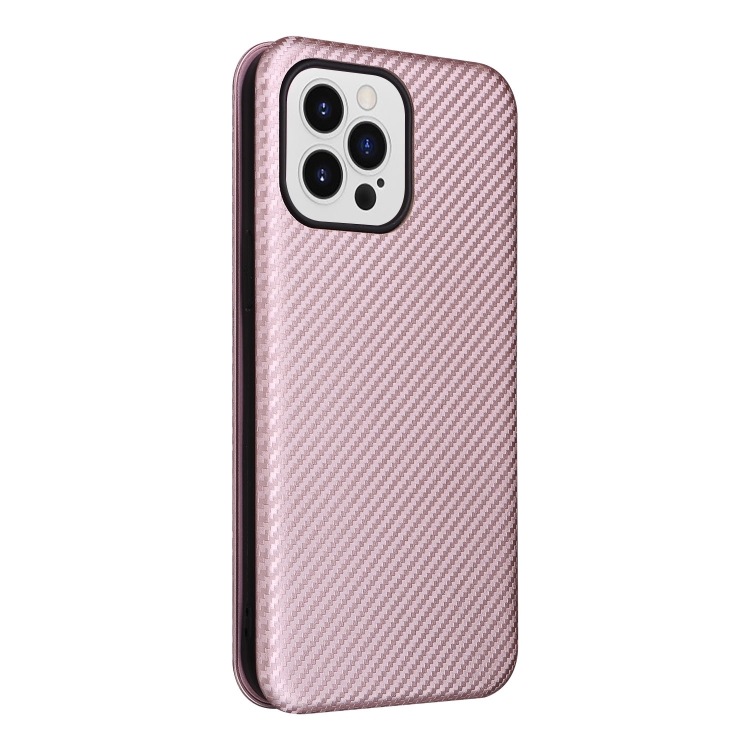  iPhone 14 Pro Max Fodral Flip Kolfiber Textur Roséguld