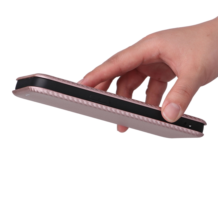  iPhone 14 Pro Max Fodral Flip Kolfiber Textur Roséguld