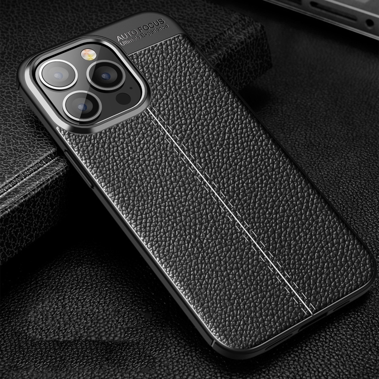  iPhone 14 Pro Max Skal Litchi Textur Svart