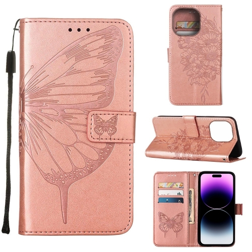  iPhone 14 Pro Max Fodral Fjäril Tryck Roséguld