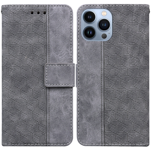  iPhone 14 Pro Max Fodral Geometrisk Läder Grå