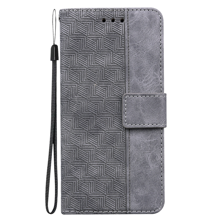  iPhone 14 Pro Max Fodral Geometrisk Läder Grå