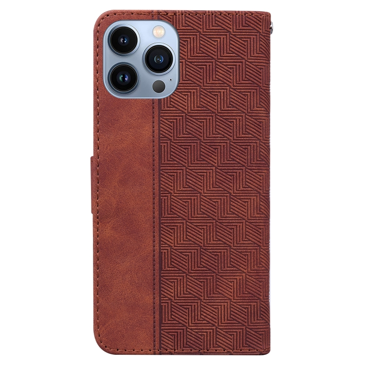  iPhone 14 Pro Max Fodral Geometrisk Läder Brun