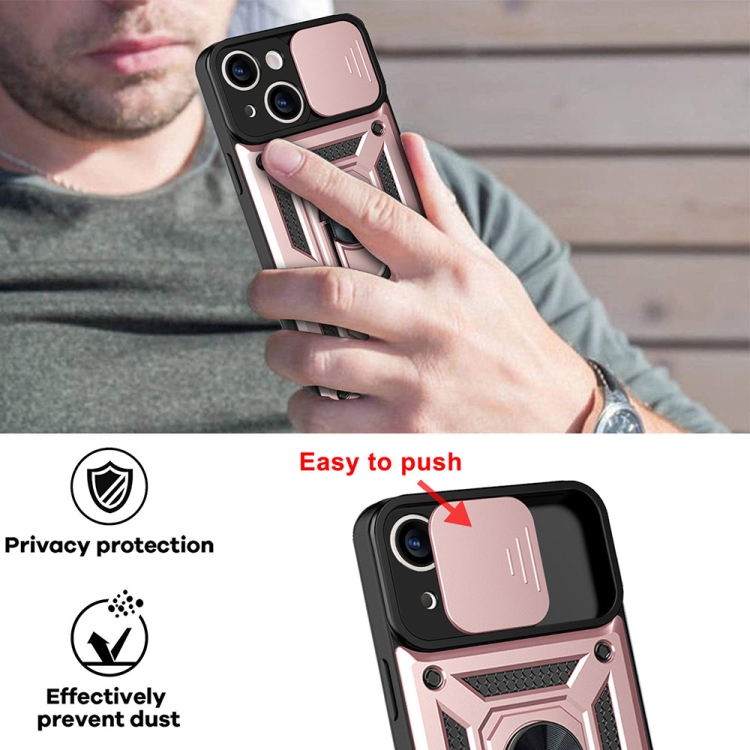  iPhone 14 Skal Armor Hybrid Ring CamShield Roséguld