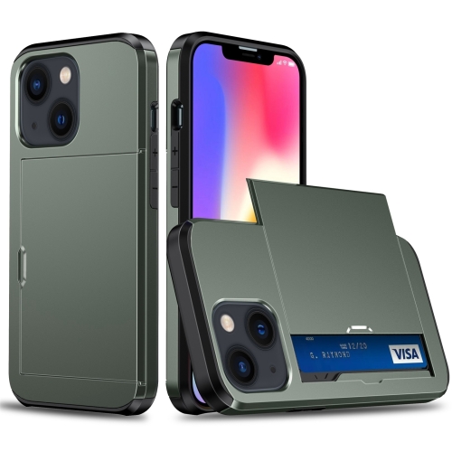  iPhone 14 Skal Hybrid Med Kortfack Mörk Grön