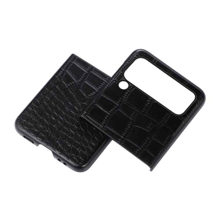  Samsung Galaxy Z Flip 4 Skal Krokodil Textur Läder Svart