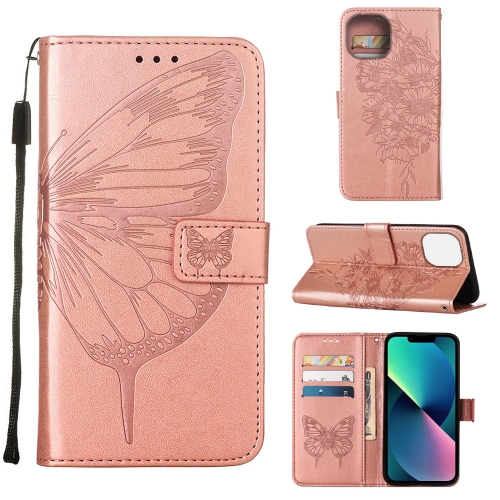  iPhone 14 Fodral Tryckt Fjäril Roséguld