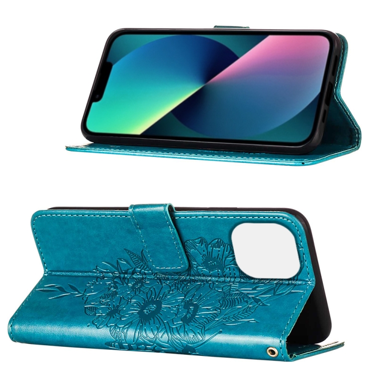  iPhone 14 Fodral Tryckt Fjäril Blå