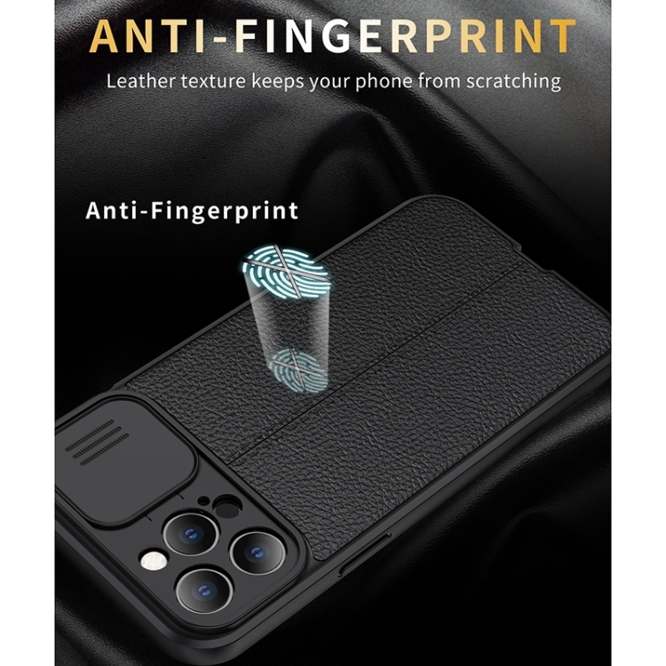  iPhone 14 Skal Litchi Textur Med Kameraskydd Svart