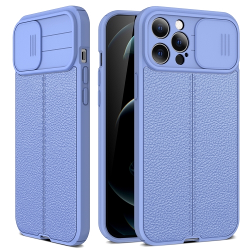  iPhone 14 Skal Litchi Textur Med Kameraskydd Ljus Lila