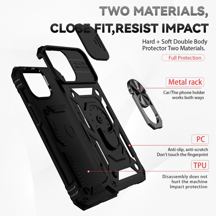  iPhone 14 Skal Ring Armor Med CamShield Svart