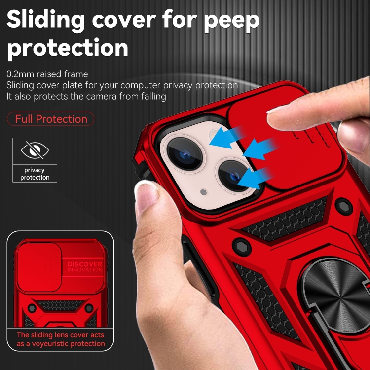  iPhone 14 Skal Ring Armor Med CamShield Röd