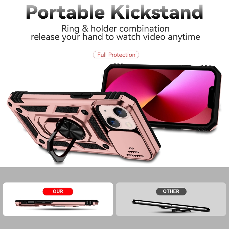  iPhone 14 Skal Ring Armor Med CamShield Roséguld