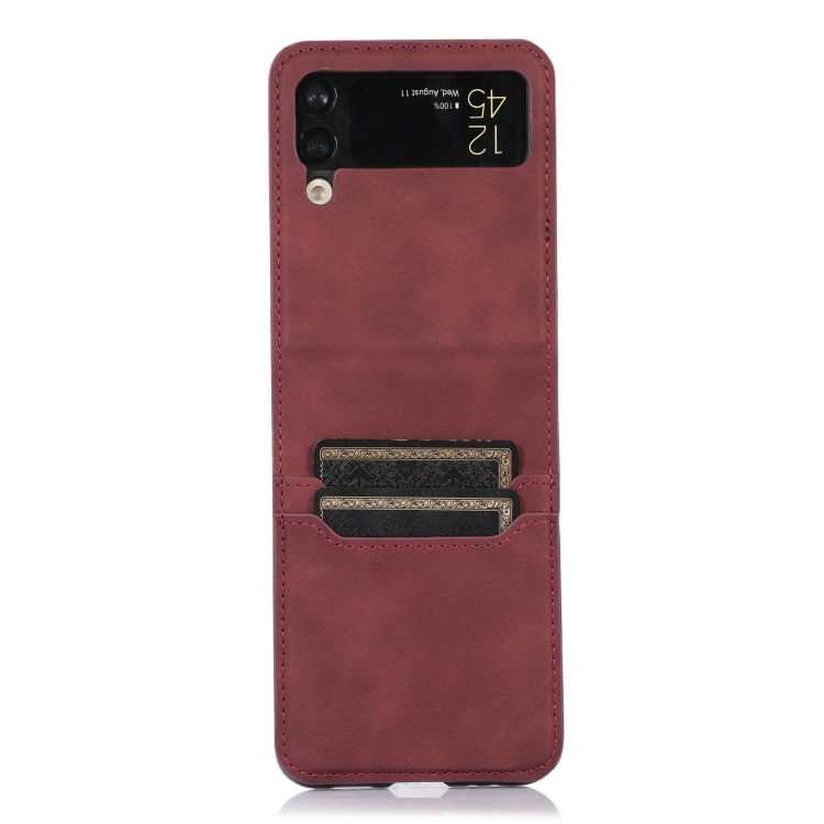  Samsung Galaxy Z Flip 4 Skal Läder Kortfack Röd