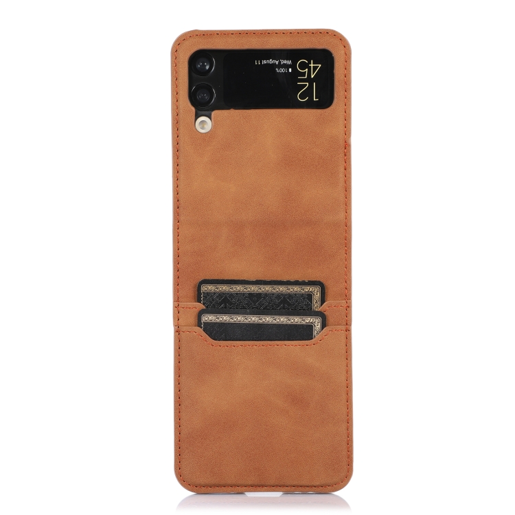  Samsung Galaxy Z Flip 4 Skal Läder Kortfack Brun