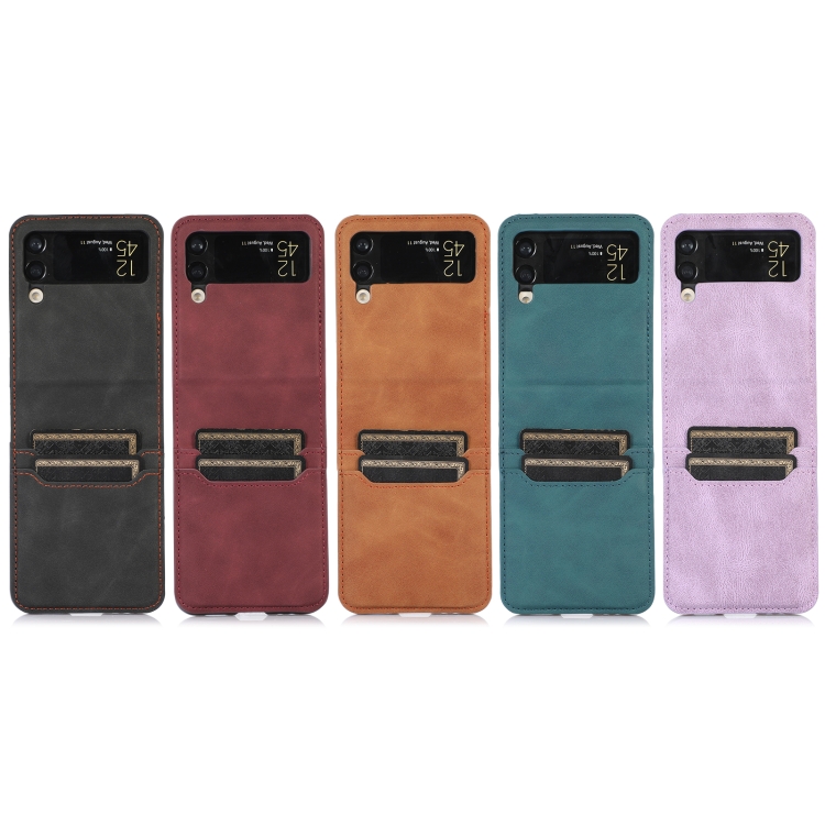  Samsung Galaxy Z Flip 4 Skal Läder Kortfack Brun