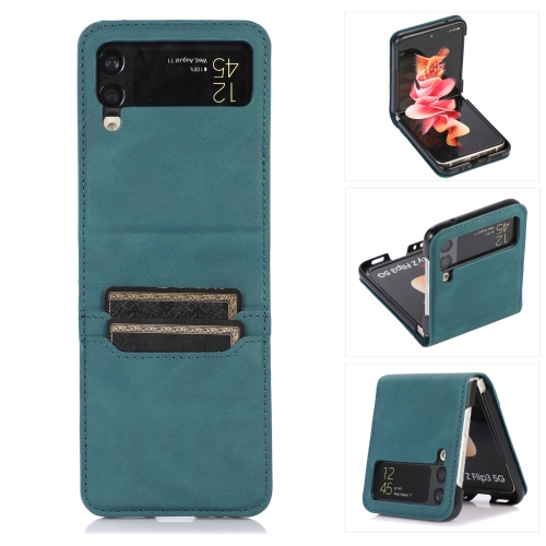  Samsung Galaxy Z Flip 4 Skal Läder Kortfack Grön