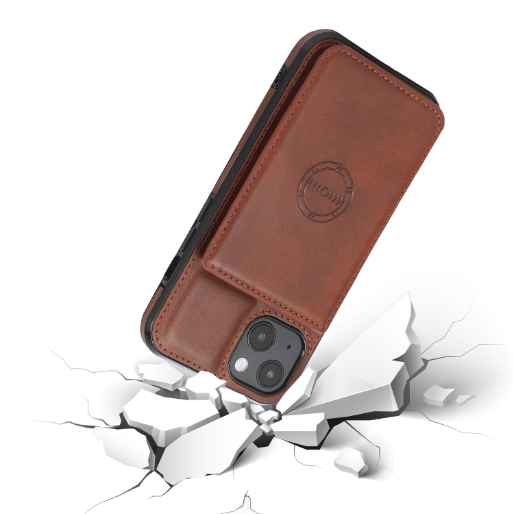  iPhone 14 Läder Skal Med Kortfack Och Magnet Brun