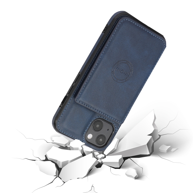  iPhone 14 Läder Skal Med Kortfack Och Magnet Blå
