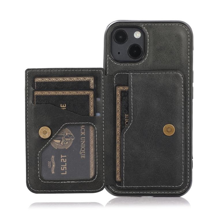  iPhone 14 Läder Skal Med Kortfack Och Magnet Svart