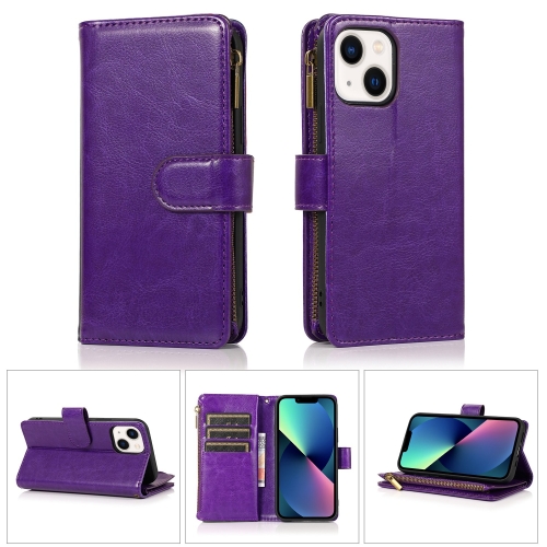  iPhone 14 Fodral 9-kort Multifunktionell Läder Lila