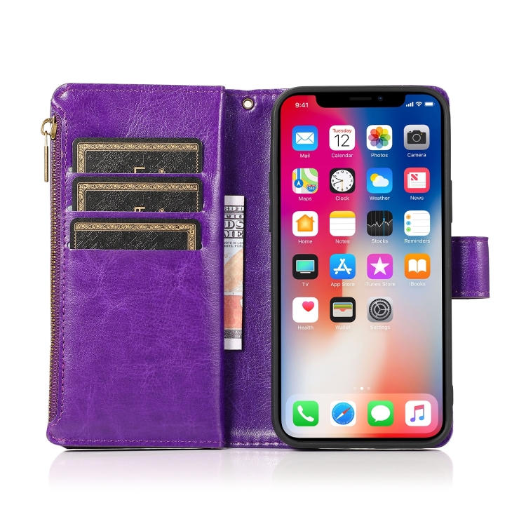  iPhone 14 Fodral 9-kort Multifunktionell Läder Lila