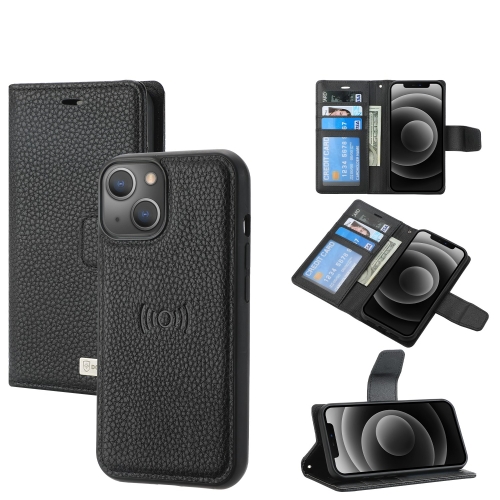  iPhone 14 2in1 Litchi Magnet Fodral / Skal Svart