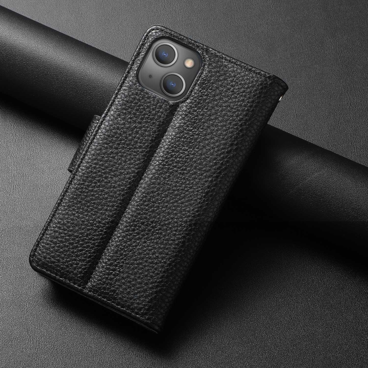  iPhone 14 2in1 Litchi Magnet Fodral / Skal Svart