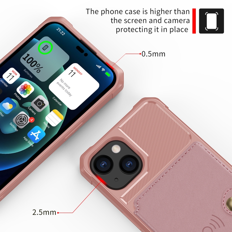  iPhone 14 Skal Med Magnetiskt Plånbok Roséguld