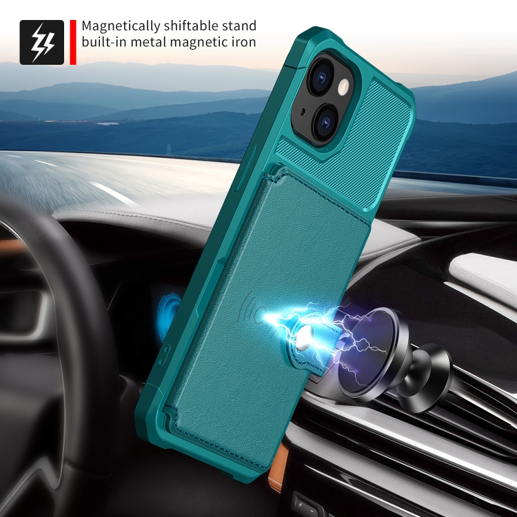 iPhone 14 Skal Med Magnetiskt Plånbok Cyan