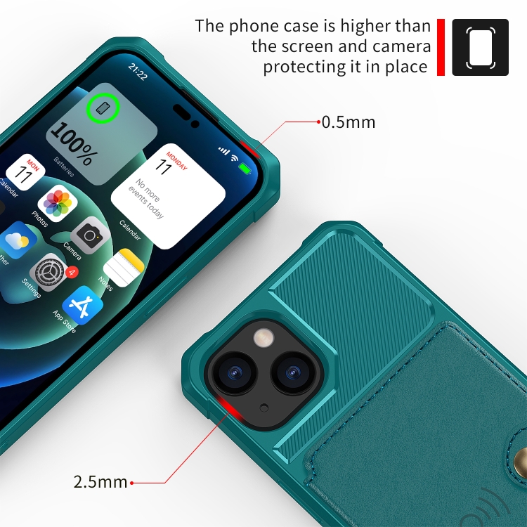  iPhone 14 Skal Med Magnetiskt Plånbok Cyan